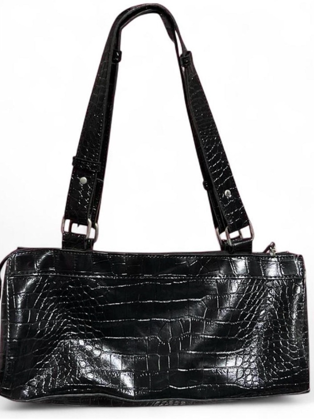 Classic Black Croc-Embossed Shoulder Bag